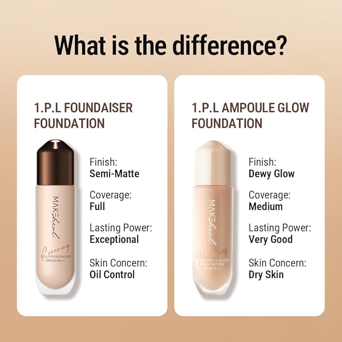 1.P.L AMPOULE GLOW FOUNDATION dewy glowy finish, liquid foundation with wand, all day coverage, blendable, 28g 0.99 fl Oz [21-N CLARITY]