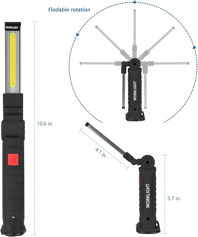 LED Rechargeable WorkLight Tools for Mens Dad Gift,Magnetic Flashlights with Hook 360° Rotate 5 Modes Emergency Light for Mechanic, Automotive,Camping and Christmas Birthday Gift(2 Pack)