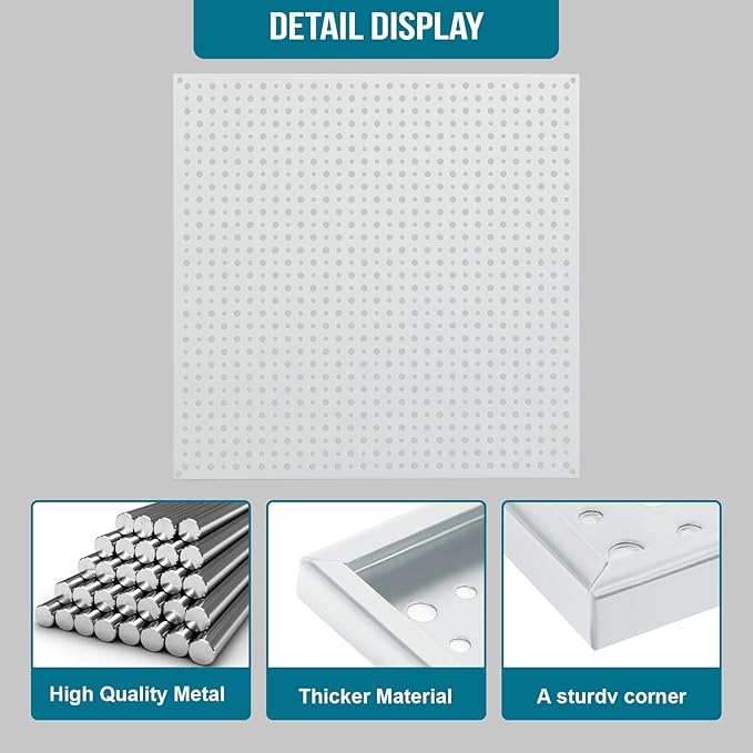 Pegboard Rack Garage Storage Steel Horizontal Peg Board Pack,Steel Pegboard Heavy Duty- 4 Pack 16-Inch X 16-Inch Metal Peg Board Tool Organization Panels(White)