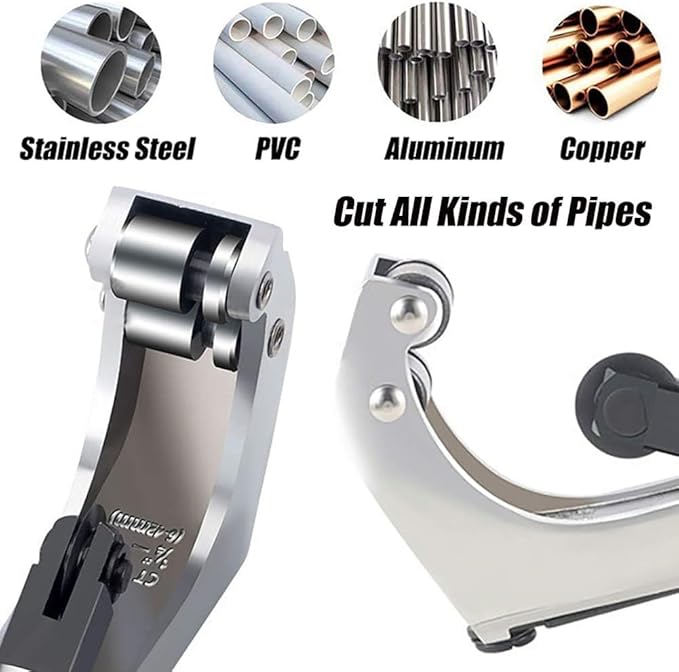 GOLDEAL Tube Cutter,Constant Swing Pipe Cutter Tool for Metal Pipe,1/4"-1-5/8",with 5 Spare Cutting Blades & Deburring Tool,Bike Front Fork/Seatpost/Seat Tube/Steerer Tube Cutter(Silver)