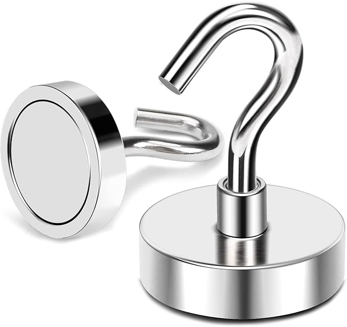 MIKEDE Magnetic Hooks, 80 Lbs Heavy Duty Earth Magnets with Hooks for Cruise Cabin, 10 Pcs Strong Locker Magnetic Hooks for Hanging, Metal Magnetic Hanger for Classroom, Grill, Fridge, Kitchen