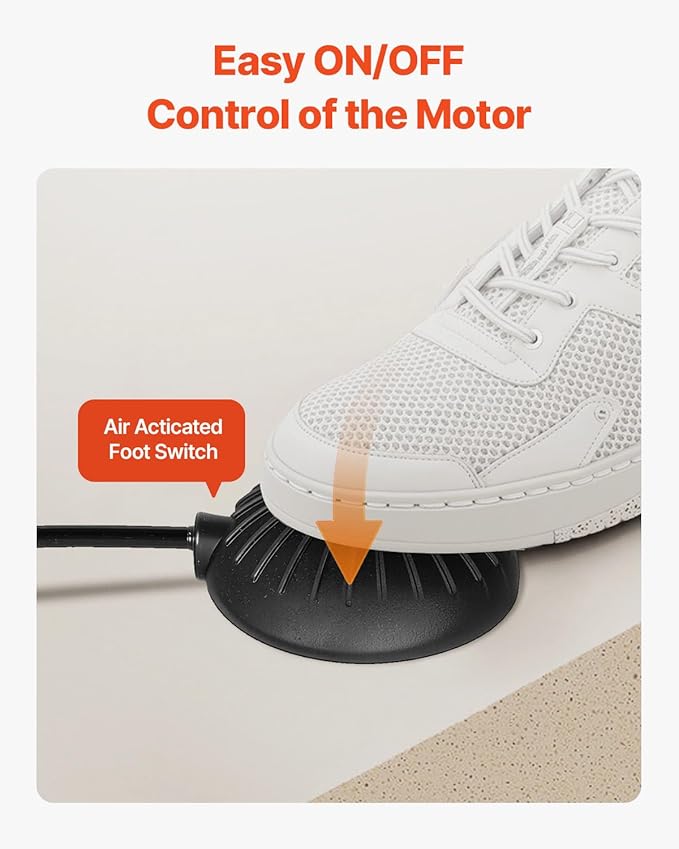 VEVOR Drain Cleaner Machine 75FT x 1/2Inch, Auto Feed Sewer Snake Auger with 4 Cutter & Air-activated Foot Switch for 2" to 4" Pipes, Orange, Black