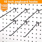 Shimeyao 100 Pcs Peg Board Shelving Hooks Stainless Steel Hanging Board Pegs Wall Display Hooks Bulk for 1/8 1/4 Garage Storage Organizer Accessories(10 Inch,Black)