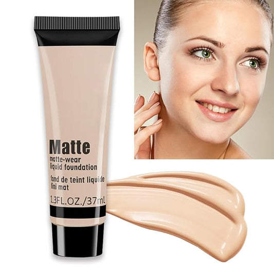1 Pack Matte Oil Free Concealer Foundation Cream,Professional Make-up Base Facial Matte Full Coverage Liquid Concealer Hide Foundation Primer Makeup Repair Kit.(BEIGE 5#)-VeraVaultWomen