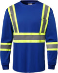 Hi Vis Safety Long Sleeve Shirts，High Visibility Class 3 T Shirts with Reflective Strips and Pocket, Quick Dry Mesh Construction Work Shirt for Men/Women (Blue,L)