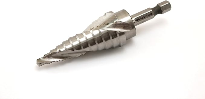 TEMO M35 Cobalt Spiral Flute Step Drill, 12 Size 3/16 Inch To 7/8 Inch, 1/4 Inch Hex Shank