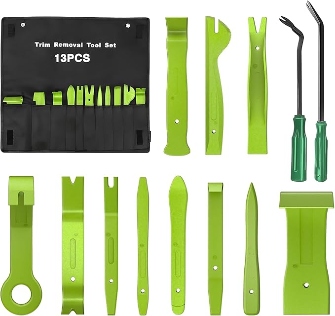 GOOACC 13PCS Nylon Trim Removal Tool Set for Bumper Fastener Rivet Clips Car Door Clip Panel Audio Video Dashboard Dismantle Green