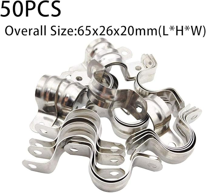 Nge 3/4inch Rigid Pipe Strap Clamp-Two Hole Strap-U Bracket Tube Clip-Stainless Steel Heavy Duty Pipe Fasten Holder-Secures Conduit，50Pcs（25mm)