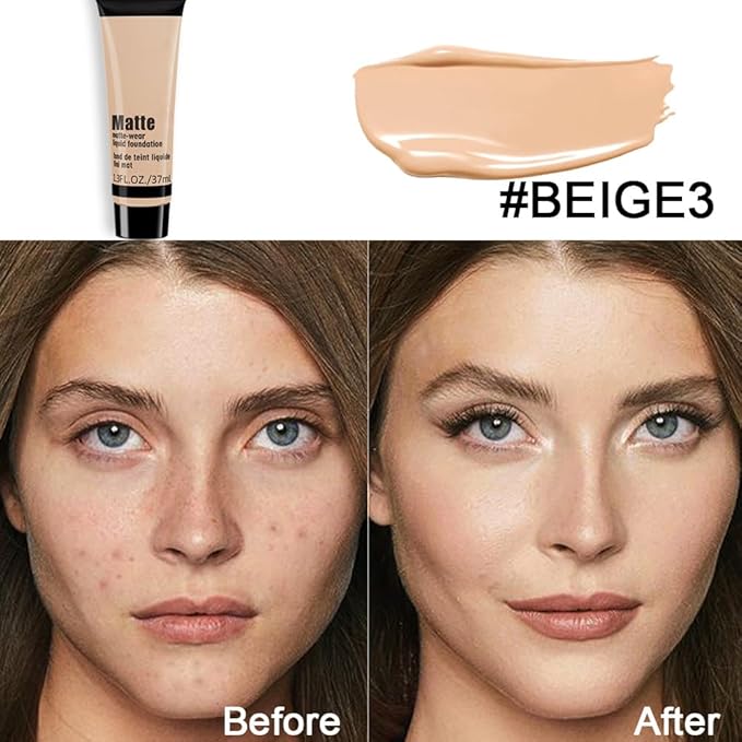 1 Pack Liquid Foundation Cream for Face Makeup,Durable Full Coverage Matte Concealer Make Up,Oil Control & Waterproof Base Primer -1 Fl.Oz (BEIGE 7#)-VeraVaultWomen