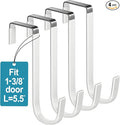 Over the Door Hooks 4Pcs L=5.5" Fit 1 3/8" Door Steel with White Rubber Coating Hanging Towel Robe Clothing Hanger for Bathroom Room Wreath Ironing Board Holder Cute Thin Single Heavy Duty