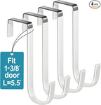 Over the Door Hooks 4Pcs L=5.5" Fit 1 3/8" Door Steel with White Rubber Coating Hanging Towel Robe Clothing Hanger for Bathroom Room Wreath Ironing Board Holder Cute Thin Single Heavy Duty