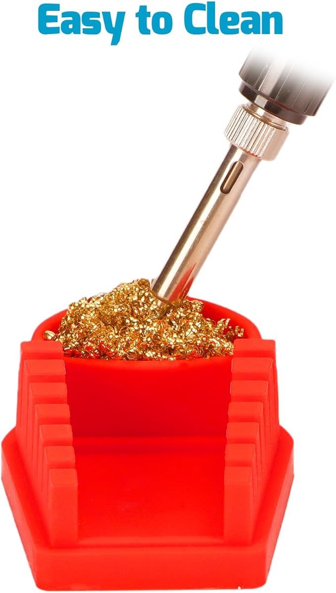 WEP S200 Red Soldering Wire Holder, Heat Resistant Silicone Stand with Brass Wool Tip Cleaner and 6 V-shaped grooves, Helping Hands for Soldering