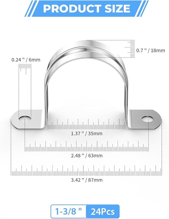 24Pcs 1 3/8 Inch (35mm) 304 Stainless Steel Conduit Clamps, U-Tube Strap Pipe Clamp 2 Hole Strap U Bracket Rigid Pipe Metal Conduit Strap Tension Clips U-tube Clamp