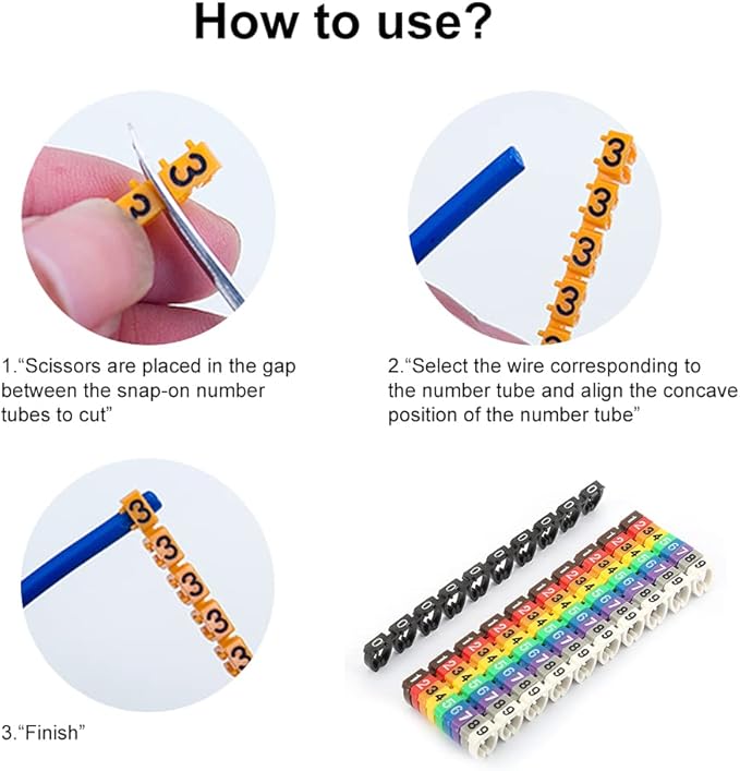 Fafeicy Wire Markers, 100 PCS KCM-6MM 6 Square, Plastic Wire Number Labels for Marking Color Coded Cables