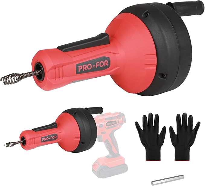 PFO-FOR Drain Auger for 3/4"-2" Pipe, Plumbing Snake Hair Drain Clog Remover, 16.5 ft Cable Unblocking Hand Auger Cleaner Tools, Manual Or Powered for Sink Kitchen Bathroom Shower Bathtub