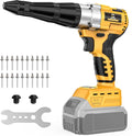 Cordless Rivet Gun Compatible with DeWalt 20V Battery,Brushless Electric Rivet Nut Tool with 3 Sizes Steel Rivets(1/8",5/32",3/16") & Nose Pieces, Professional Riveters Gun 20V(Tool Only)