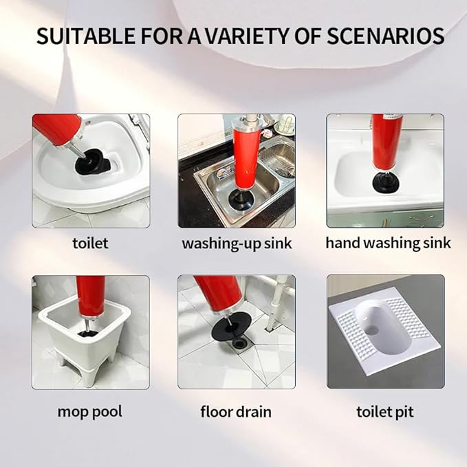 Portable high-pressure power toilet plunger exhaust pipe, manual drain cleaning tool, manual sink plunger dredging device, suitable for bathroom toilets, bathroom showers, and kitchen blocked pipes