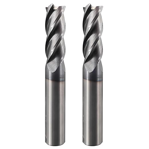 2 Pcs 3/8" Carbide Square End Mill, 4 -Flute TIALN Coated CNC Mill Bits for Steel, Alloy Steels, Hardened Steel, End Mills for Precision Milling Tasks, DIYers & Professionals