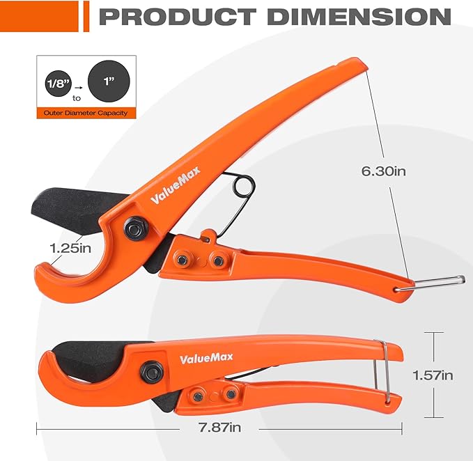 ValueMax PEX Cutter with Sharp Blade, Hose Cutter with 1/8"-1" Cutting Capacity, Tubing Cutter for PEX, PPR, PE, PP and Rubber Hoses, Suitable for Home and Plumbing Repairs
