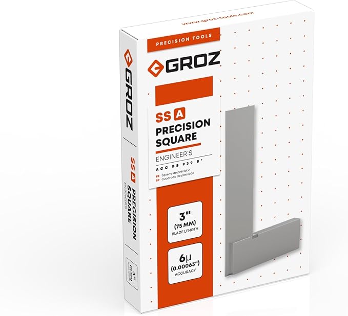 Groz 01001 3" Precision Steel Square, 16 Microns Squareness