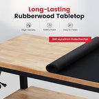 Workbench with Double Layers 48 x 20 Inch Heavy Duty Rubberwood Tabletop Work Table for Garage Adjustable Height Work Bench with Power Outlets Pegboard Pad for Woodworking Shop, Home, Office