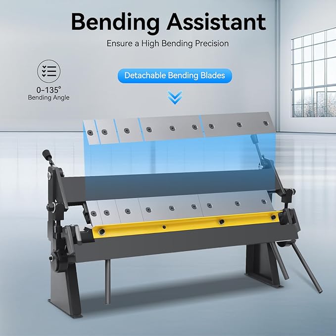 1-24'' Pan & Box Brake, 0-135° Bending Angle Sheet Metal Bender Folder Former Capable of Handling 20 Gauge Low Carbon Steel with Removable Fingers for Bending Carbon Steel Copper Aluminum Plates