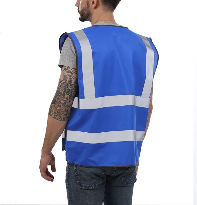 Dib Safety Reflective Vest High Visibility with Pockets and Zipper, Blue XL