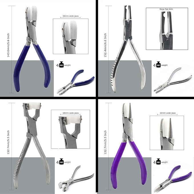 Premium 9 Eyeglass Optical Optician Tools Pliers Bent Nose Rimless W/TWEEZER, Stainless Steel