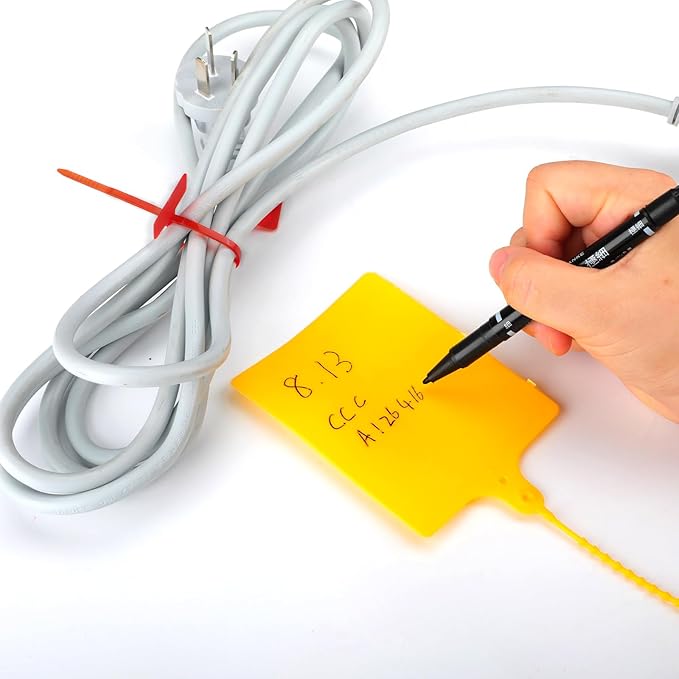 Cable Marker Tie Tags, 154Pcs Self-Locking Zip Tags Write on Label, Nylon Wire Label Multicolor Network Marking (Marker Pen+Sticker 5Colors/6Inch)