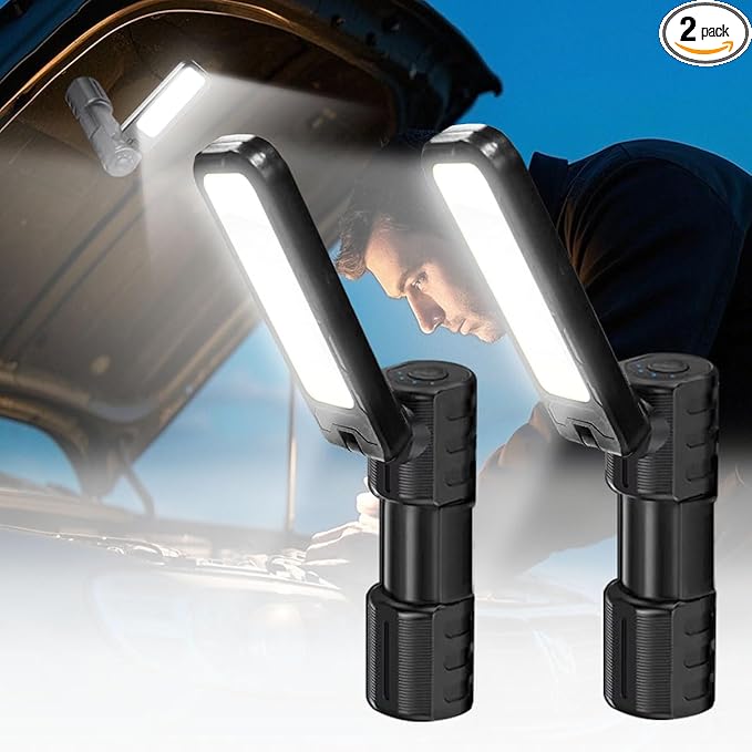 2 Pcs Rechargeable LED Work Light BBQ Grilling Accessories with Magnetic Base, 180° Rotate Mechanic Grill Light for Car Repair, Emergency, Camping, Outdoor & Mechanics Tools