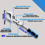 Flex Head Adjustable Wrench, 10-12.4 inch Flexible Retractable Ratchet Crescent Wrench, 180° Rotable for Use in Tight Spaces, Pipe Repair