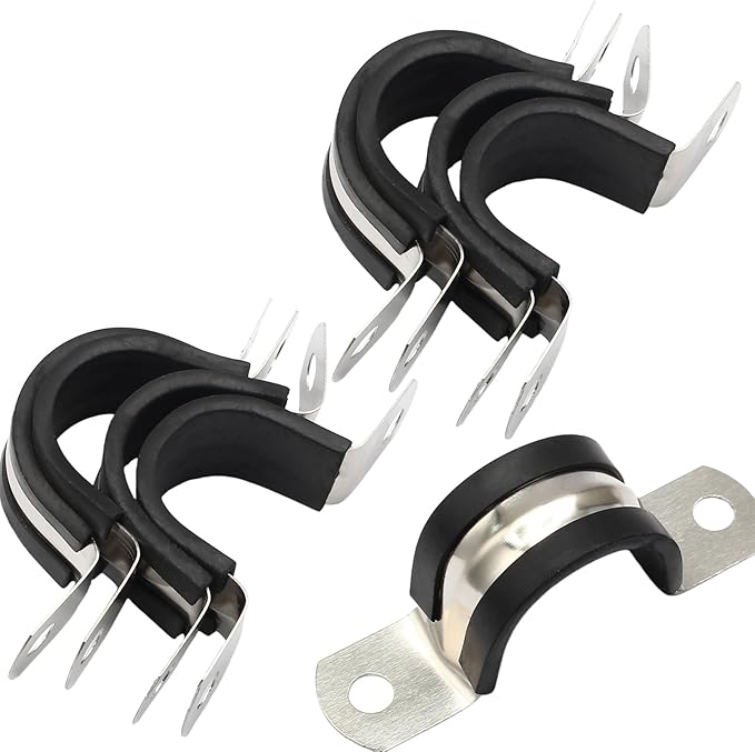 10PCS Reinforced Rigid Pipe Strap Clamp 1 Inch Conduit Clamp with Rubber Straps, Pipe Brackets for Mounting 2 Hole U Clamps Brackets Strap Hanger Tube Tension Clips Heavy Duty