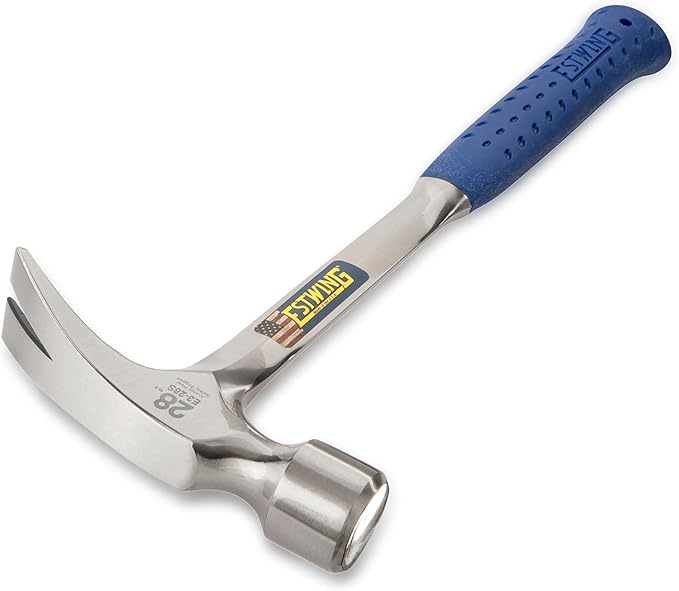 ESTWING Framing Hammer - 28 oz Long Handle Straight Rip Claw with Smooth Face & Shock Reduction Grip - E3-28S