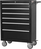 6-Drawer Rolling Tool Chest Cabinet, Large Capacity Metal Tool Box with Wheels and Keyed Locking, Roll Around Storage Organizer Tool Cart for Garage, Warehouse, Work Shop (Black)