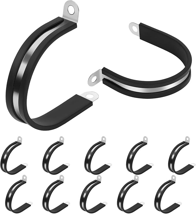 10 Pcs 2 Inch 304 Stainless Steel Cable Clamp, Rubber Cushioned Insulated Clamp, Conduits Pipe Strap Clamps for Pipe Fixing on Various Surfaces
