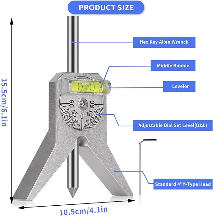 Pipe Center Finder, Marker Centering Tool, Pipefitter Tools, Safety Pipe Marker Centering Head Tool, 4in Y Type Base, with Adjustable Dial Bubble Protractor