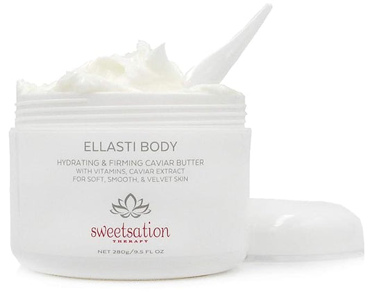 / YUNASENCE ELLASTIBODY Hydrating Firming Caviar Butter Moisturizing Cream, with Caviar Extract, Vitamin E, Reishi, Avocado & Green Tea. 9.5oz. For soft, comforted skin.
