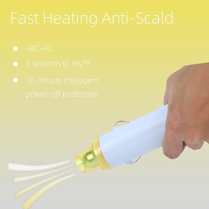 Heat Gun, 110V 300W Handed Hot Air Gun, 3.28FT Ultra-Long Cable Portable Heat Gun with Stand and Power Cord for Shrinking Wrapping PVC, DIY Embossing and Drying Paint (White)