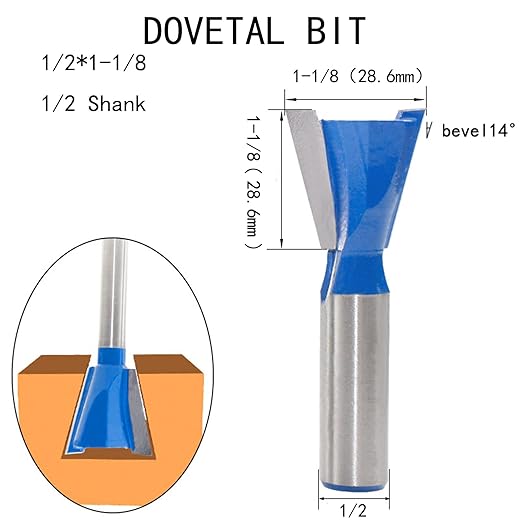 1-1/8” Dovetail Router Bit 1/2 Shank Half-Blind & Through Dovetail Bits for Making Boxes Drawers Chests for Engraving Router planing Head Wood Cutte Woodworking Tools Carving Cutting Tool