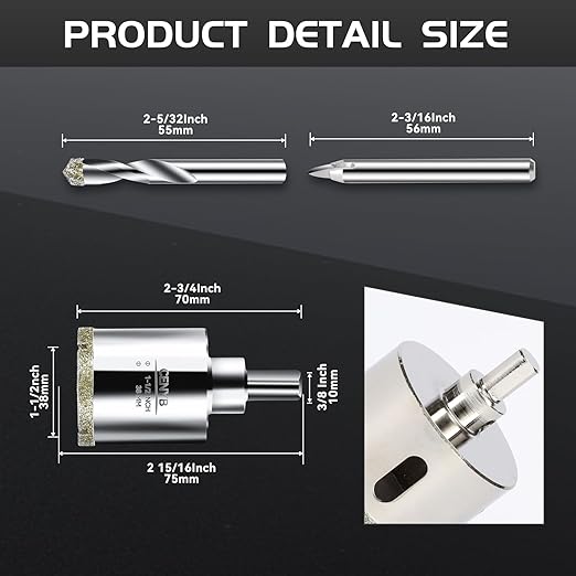 1-1/2inch | 38mm Diamond Hole Saw with Center Drill bit and Diamond-Coated Center Drill bit for Ceramic Glass Marble Fiberglass Granite and Porcelain Tiles by CENYB