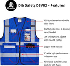 Dib Safety Reflective Vest High Visibility with Pockets and Zipper, Blue 2XL
