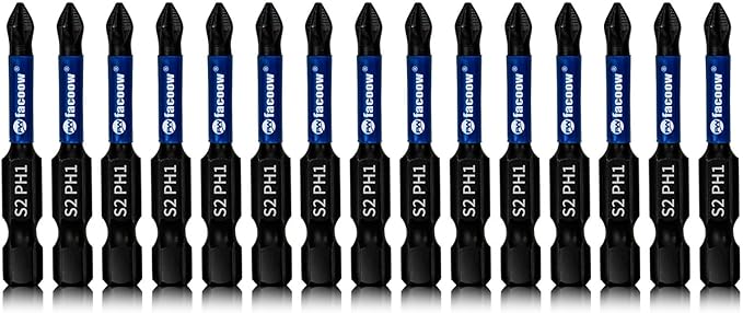 15 Pack Phillips Impact Driver Bits, #1 Phillips Head Magnetic Screwdriver Bits Set, 2 Inch S2 Alloy Steel Impact Bits, 1/4" Hex Shank Screwdriver Drill Bit, CNC Machined ph1 Impact Drill Bits