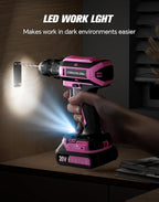 Pink Cordless Drill Set, 20V Max PowerDrill for Women, Lightweight ElectricDrill with Dual Power Pack and Charger, 25 Position and 56 Pcs Accessoires, Womens Drill Tools Kit for House