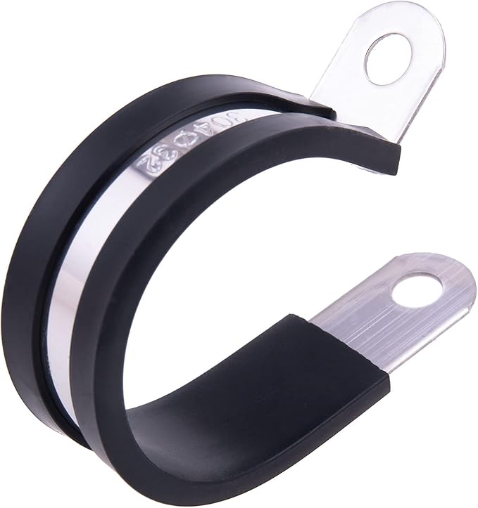 HOLYBEAR 1-1/4 Inch Stainless Steel Cable Clamp, Rubber Insulated Metal Conduit Wire Holder Strap Clips for Pipe, Tube, Hose Bracket (32mm, 12pcs)