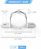 24Pcs 1 1/4 Inch (32mm) 304 Stainless Steel Conduit Clamps, U-Tube Strap Pipe Clamp 2 Hole Strap U Bracket Rigid Pipe Metal Conduit Strap Tension Clips U-tube Clamp