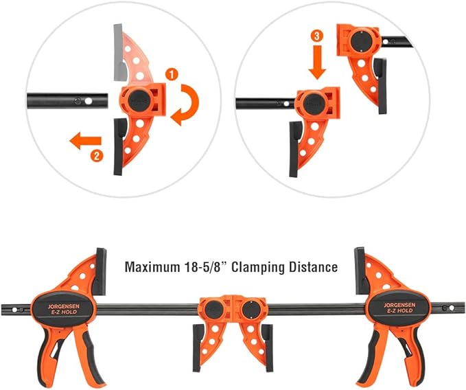 Jorgensen 6" One Hand Clamp/Spreader, 300 Lbs Clamping Force, E-Z Hold Bar Clamps Set, Medium Duty, 2-pack