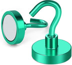 MIKEDE Magnetic Hooks, 40Lbs+ Heavy Duty Magnet Hooks for Cruise Cabins, Super Neodymium Hanging Hooks Strong Magnets with Hook for Fridge, Magnetic Hanger for Grill, Toolbox, Storage(Green, 10 Pack)