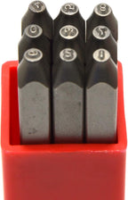 9pcs Heavy Duty Steel Stamp Uppercase Reverse Numbers 3/64 1mm Hand Stamping Serial Mark Code Alphabet Punch Kit for Jewelry Metal Sheet Plate Mold Die Making