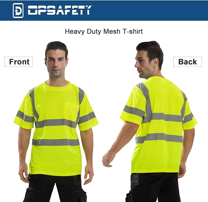 High Visibility Class 3 T Shirts，Hi Vis Safety Shirts with Reflective Strips and Pocket, Short Sleeve Quick Dry Mesh Construction Work Shirt for Men/Women Lime,4XL