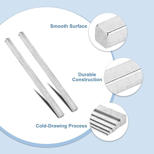 uxcell 2 Pcs Square Steel Key Stock, 1/2" x 1/2" x 12" Cold-Drawn 45# Steel Bars Precision Key Stock for Gearbox Coupling, Silver Tone